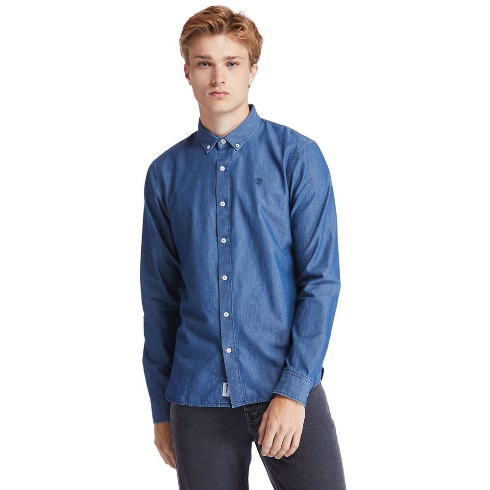 Camisa Masculino - Timberland Mumford River Slim-Fit Chambray - RSVCU8543 - Azuis